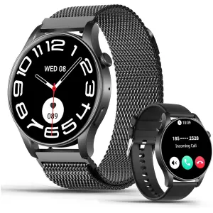 SZHELEJIAM Reloj Inteligente Mujer Hombre con Llamadas Bluetooth, 1.43” AMOLED Reloj Deportivo Hombre Pulsómetro, SpO2, Monitor Sueño, Podómetro, Actividad Fitness Watch para Android iOS Negro